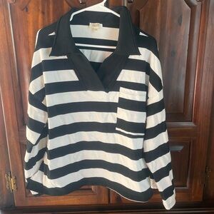 ODDI Black and White Striped Top